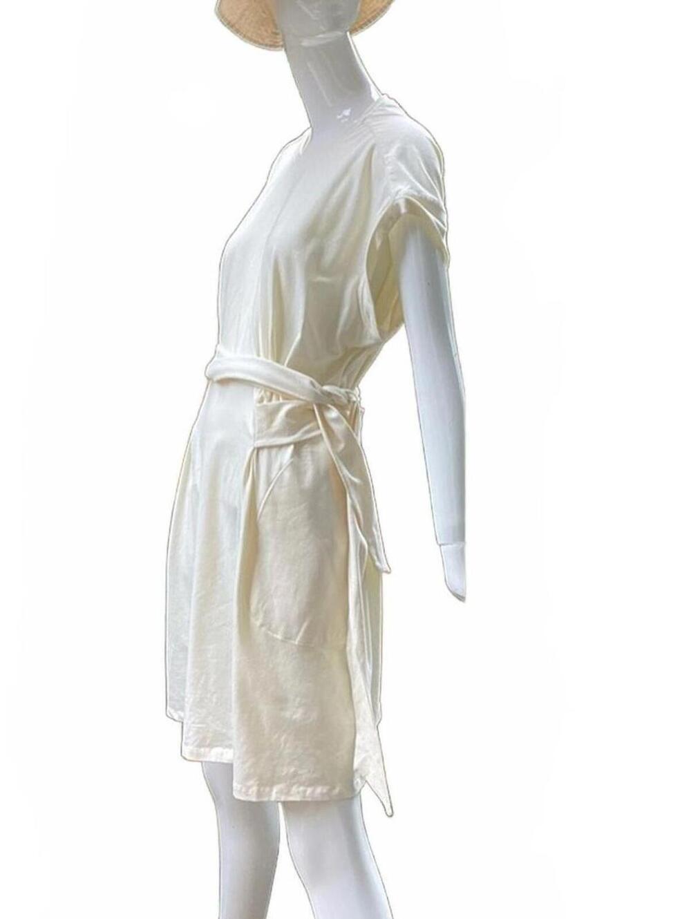 Minimalist Cream Shift Dress Wrap Around Tie Waist Neutral Chic XL Zapelle